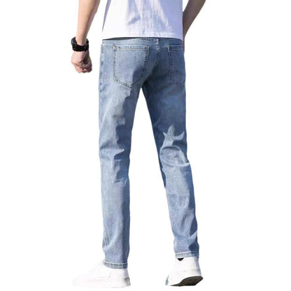 Men's Slim-Fit Summer Jeans - Light Blue & Gray Straight Trousers - Buy Center
