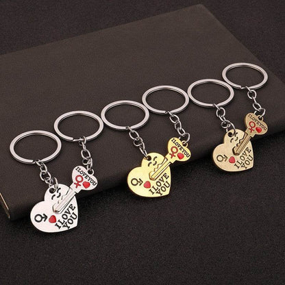 Creative Couple Keychain Set - Silver & Gold Heart Pendants for Love - Buy Center