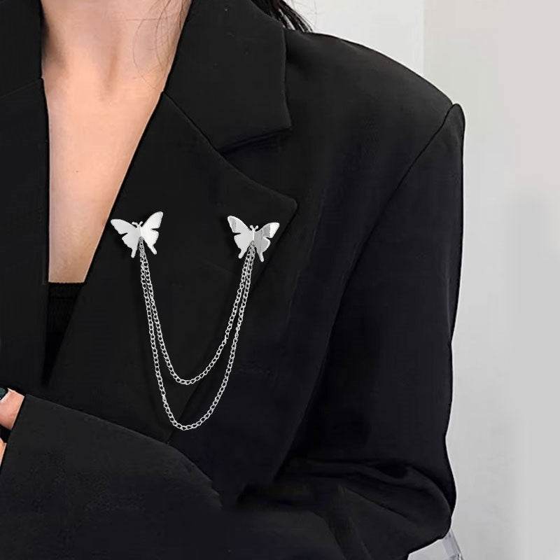 Buycenter Dark Butterfly Tassel Brooch - Elegant Alloy with Chains - Buy Center
