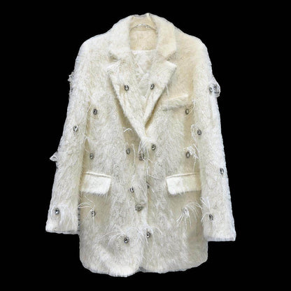 Buycenter Women's Quilted Mink Fur Trench - Classic Rhinestone Style - Buy Center