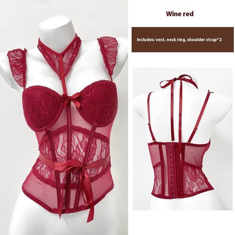 Women's Fishbone Camisole - Wine Red Halter Top with Detachable Straps - Buy Center