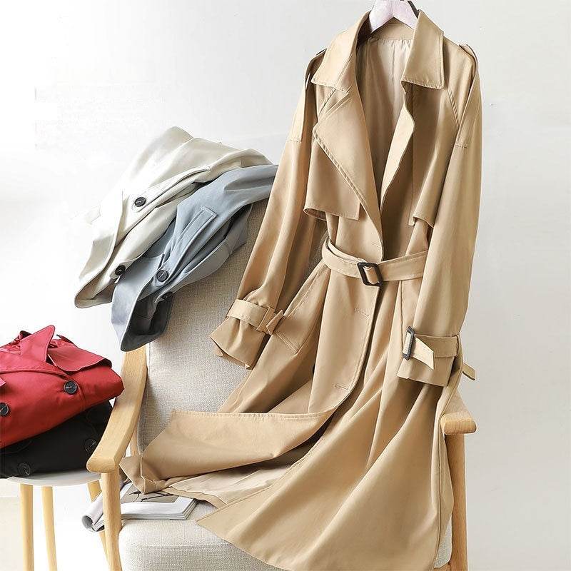 Women's Mid-Length Trench Coat - Slim Fit British Style for Elegance - Buy Center