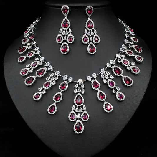 Buy Center Women's Zircon Necklace & Earrings Set - Elegant Water Drop Design - Buy Center