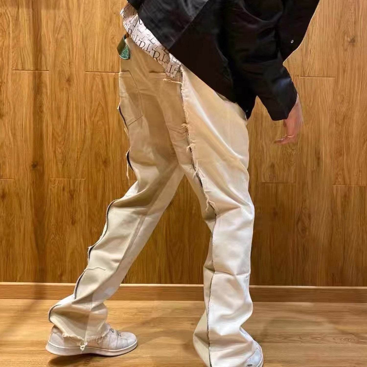 Buycenter Color Contrast Fashion Jeans - Tassel Slight Flared Pants - Buy Center