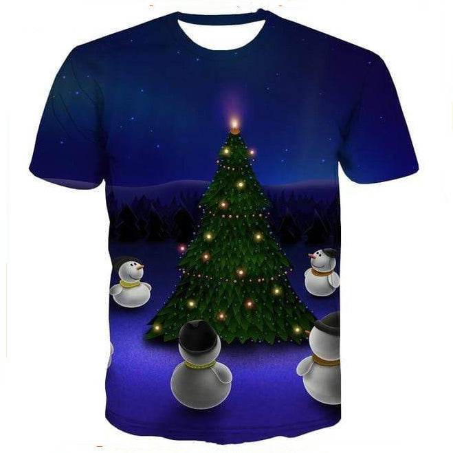 Men's Christmas T-Shirt - Blue 3D Cartoon Design for Youth Celebrations - Buy Center