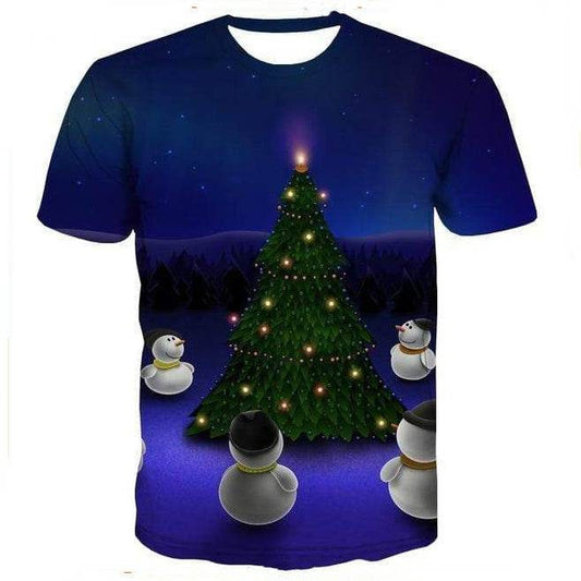 Men's Christmas T-Shirt - Blue 3D Cartoon Design for Youth Celebrations - Buy Center