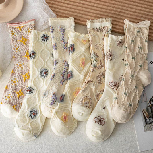 Retro Women's Thin Flower Socks - Antibacterial, Sweat Absorbent Style - Buy Center