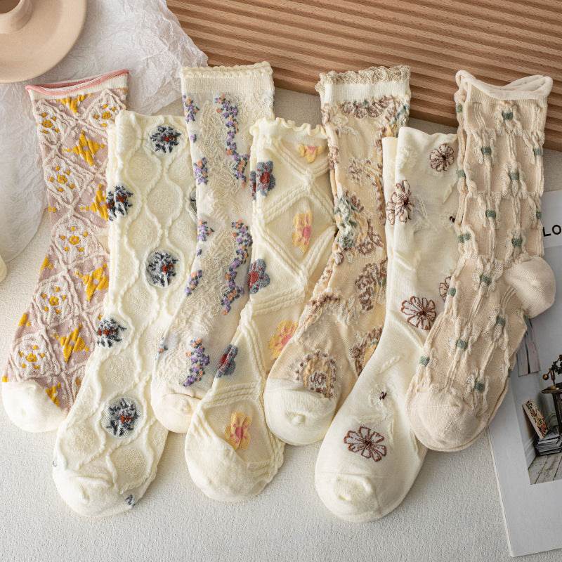 Retro Women's Thin Flower Socks - Antibacterial, Sweat Absorbent Style - Buy Center