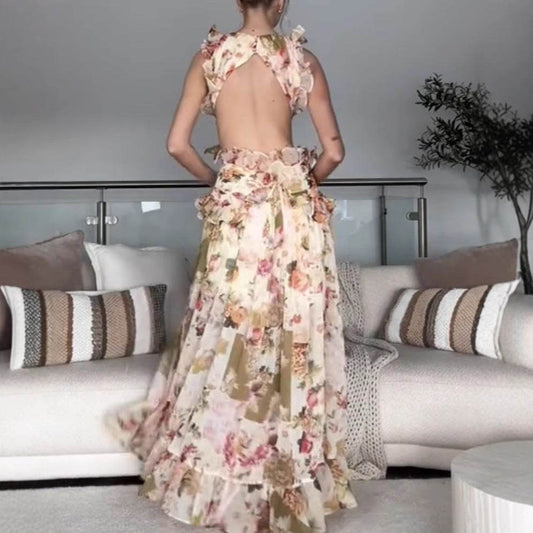 Buycenter Women's Elegant Ruffled V-neck Dress - Colorful Long Skirt - Buy Center