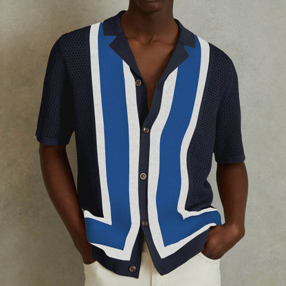 Men's Summer Striped Contrast Knitwear Top - Dark Blue, Army Green, Orange - Buy Center