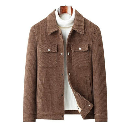 Fleece-Lined Men's Casual Coat - Stylish Warm Jacket in Brown, Gray, Black - Buy Center