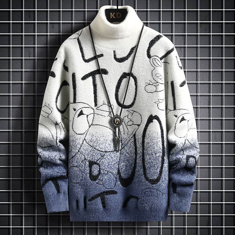 Buycenter Men's Gradient Mink Fleece Turtleneck Sweater - Slim Fit - Buy Center