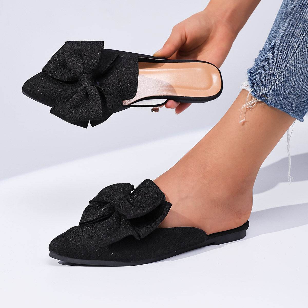 Plus Size Trendy Beach Slippers - Women's Bow Sandals in Black & Pink - Buy Center