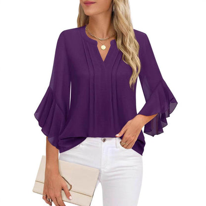 Buycenter Lotus Leaf 3/4 Sleeve Top - Loose Fit, Solid Colors Available - Buy Center