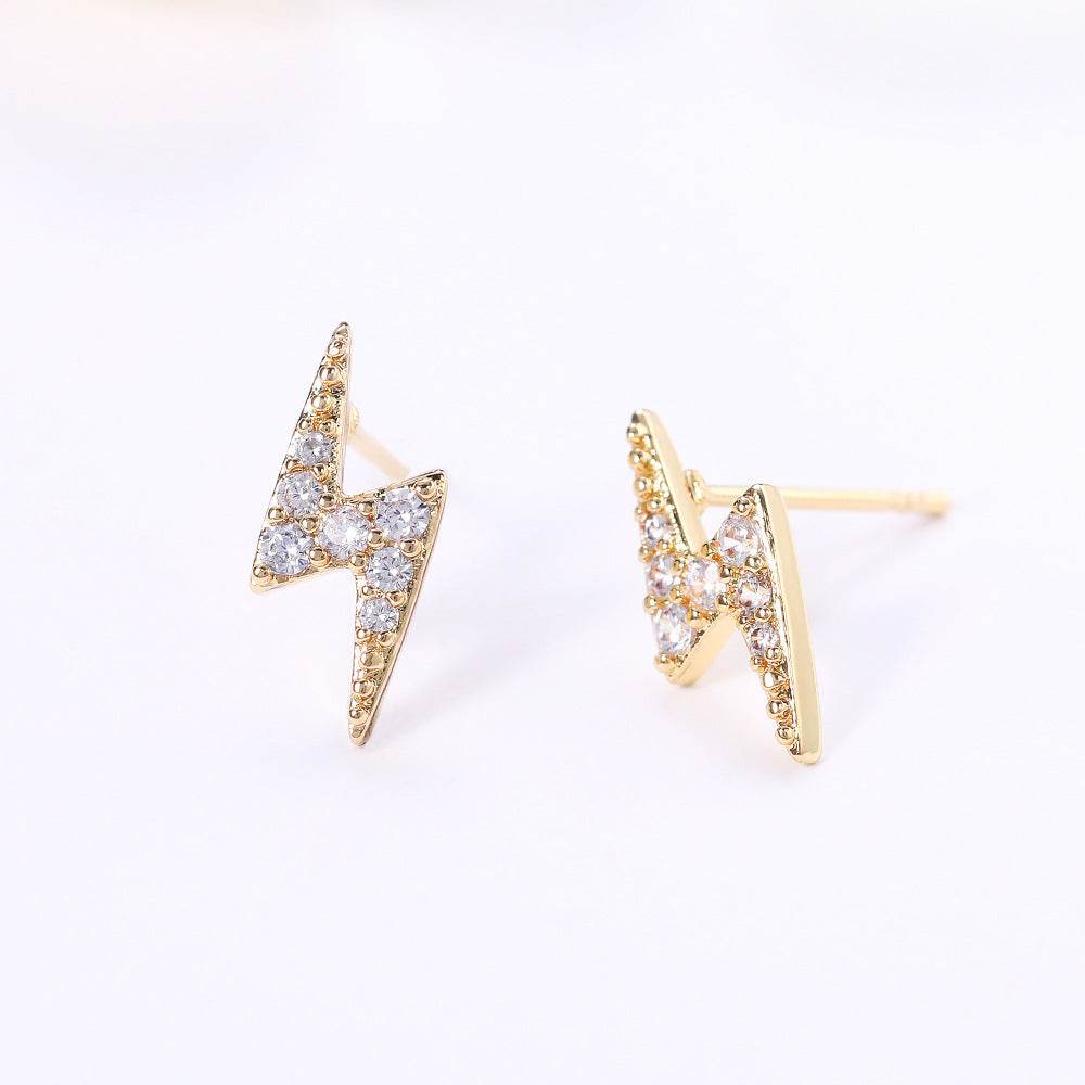 Stylish Mini Lightning Zircon Stud Earrings for Women - Copper & Gold - Buy Center