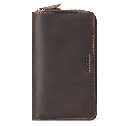 Vintage Cowhide Leather Wallet - Zipper & Multiple Card Slots for Men - Buy Center