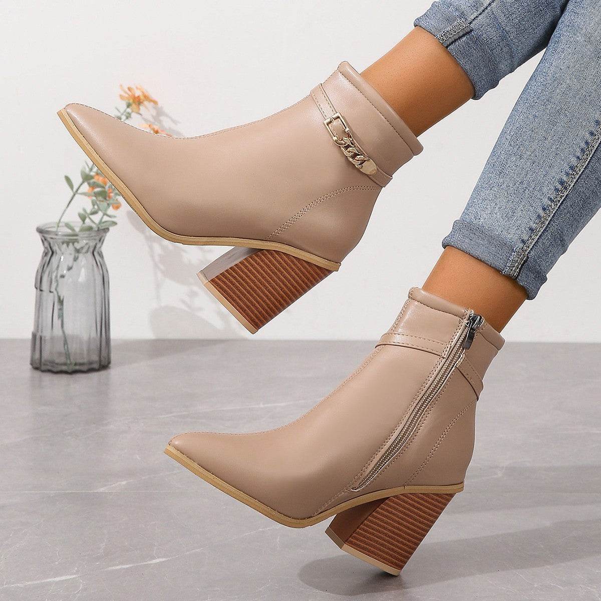 Women's Plus Size Chunky Heel Martin Boots - Side Zipper & Pointed Toe - Buy Center