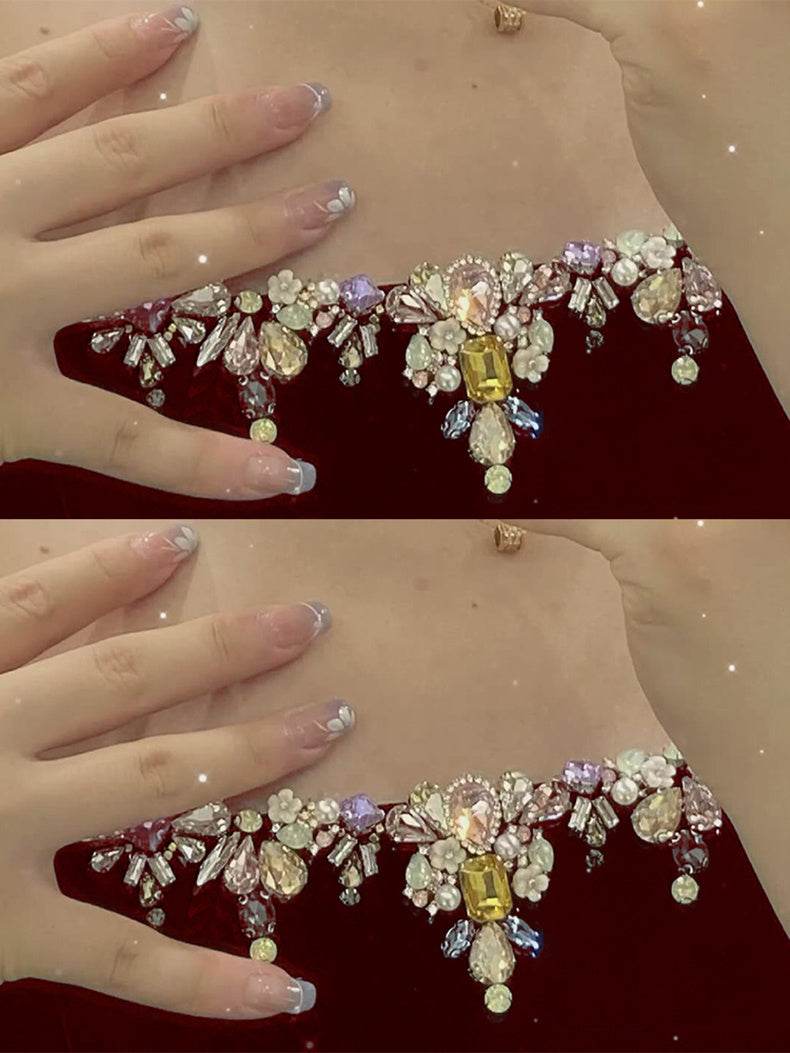 Buycenter Wine Red Long-Sleeved Evening Dress for Women - Elegant Style - Buy Center