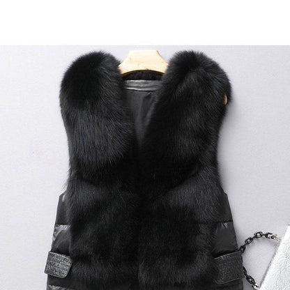 Women's Winter Short Down Jacket - Imitation Fox Fur Vest, Stylish & Warm - Buy Center