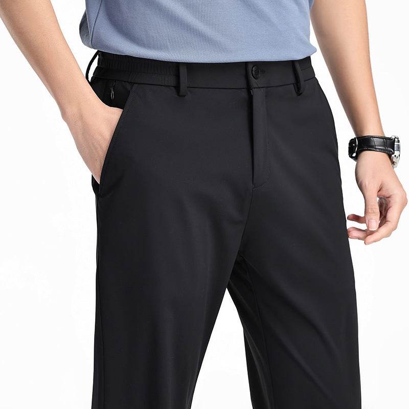 Casual Ice Silk Elastic Pants for Men - Stylish Mid-Waist Trousers - Buy Center