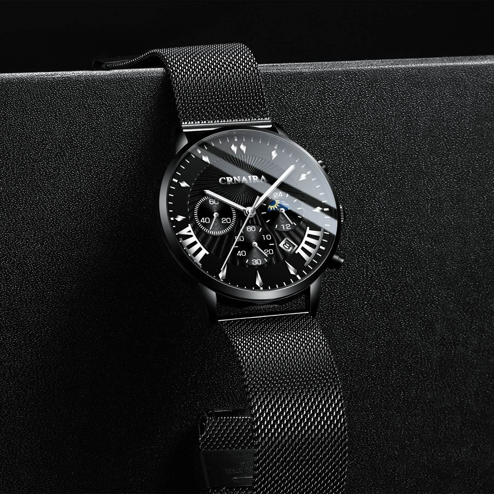 Buycenter Men's Waterproof Quartz Watch - Three-Eye Design, Stylish Alloy Band - Buy Center