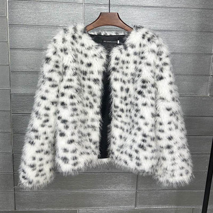 Women's Black & White Spots Short Coat - Trendy Faux Fur Style 2025 - Buy Center