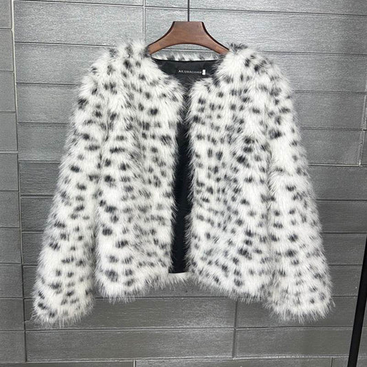 Women's Black & White Spots Short Coat - Trendy Faux Fur Style 2025 - Buy Center