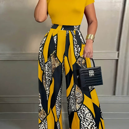 Elegant Two-Piece Set: Fitted T-Shirt & Loose Trousers for Summer - Buy Center