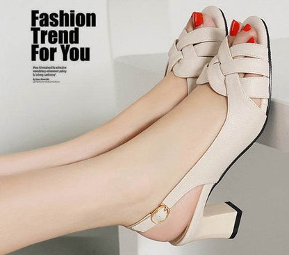 Woven Chunky Heel Peep Toe Sandals - Stylish Ankle Buckle Shoes for Women - Buy Center
