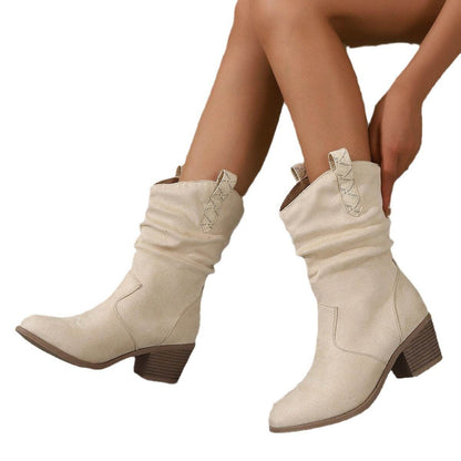 Buycenter Plus Size Women's Boots - Fashionable Suede with Mid Heel - Buy Center