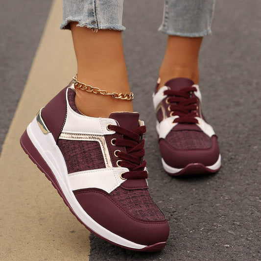 Colorblock Lace-Up Sneakers for Women - Stylish Thick-Soled Sports Flats - Buy Center