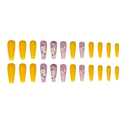 Extra Long Ballerina Fake Nails - 24 Pcs Orange Gradient Gold Foil - Buy Center