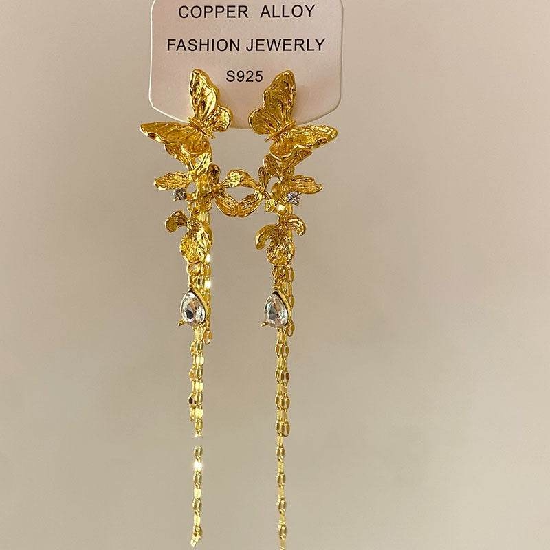 Women's Long Tassel Butterfly Earrings - Lux Gold Design for 2025 Style - Buy Center