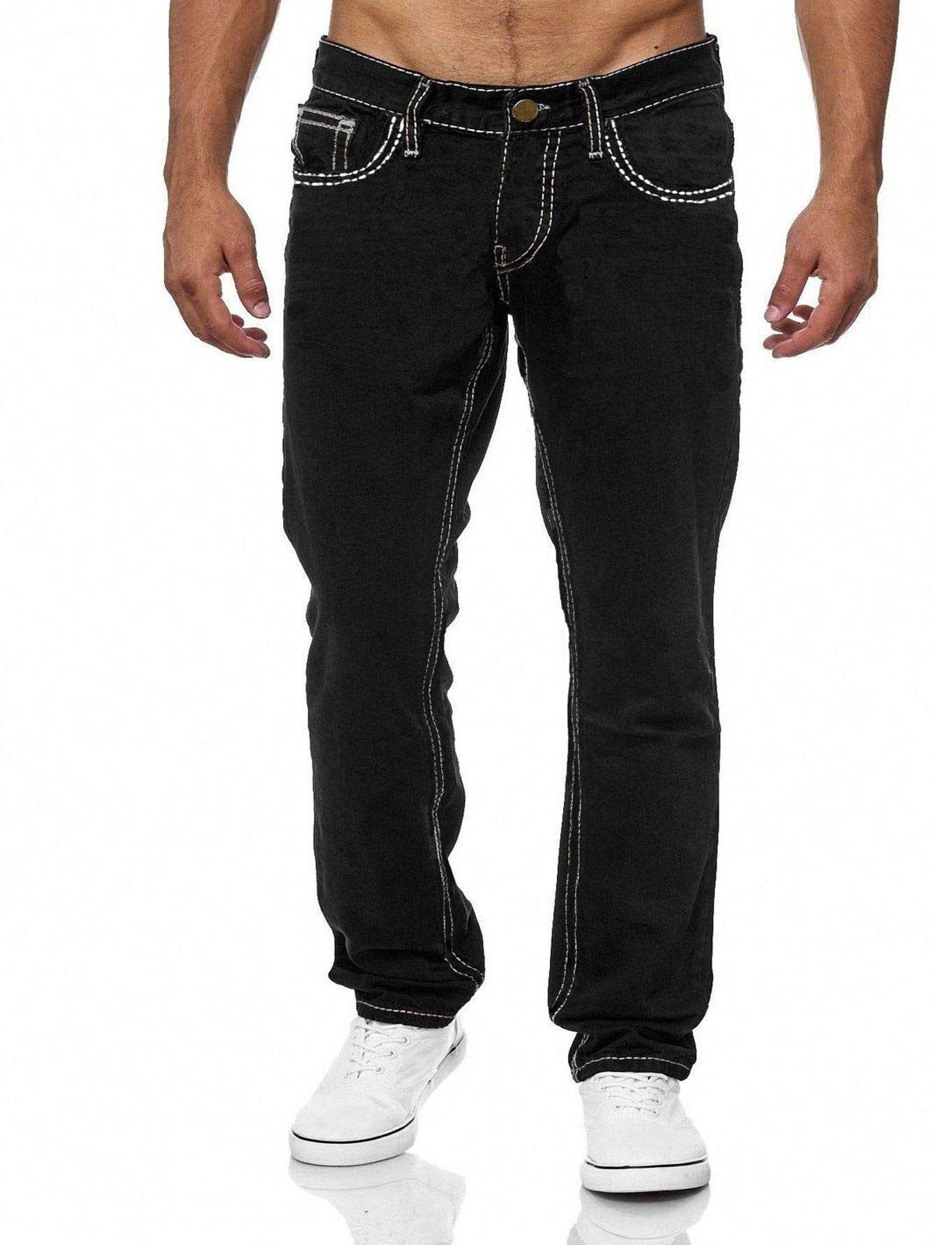 Men's Straight Jeans - European & American Style in Light Blue, Blue, Black - Buy Center