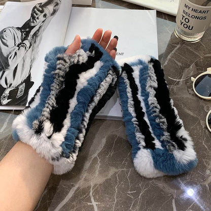 Sweet Warm Rex Rabbit Fur Gloves - Cozy Half Finger Design for Winter - Buy Center