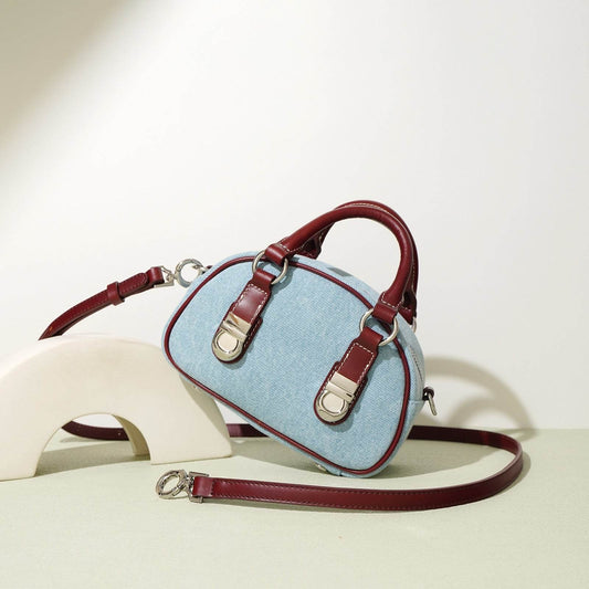 Urban Chic Denim Bun-Shaped Bag - First Layer Cowhide Style - Buy Center