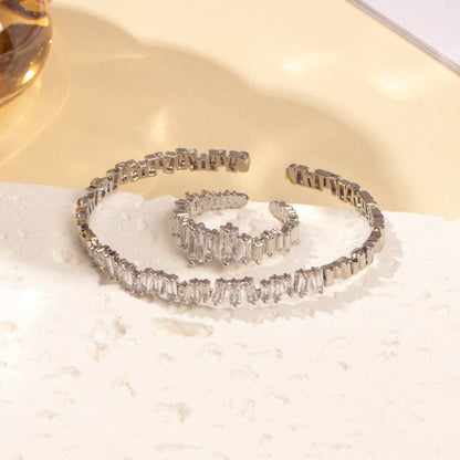 Fashionable Women's Bracelet & Ring Set - Irregular Cubic Zirconia Design - Buy Center