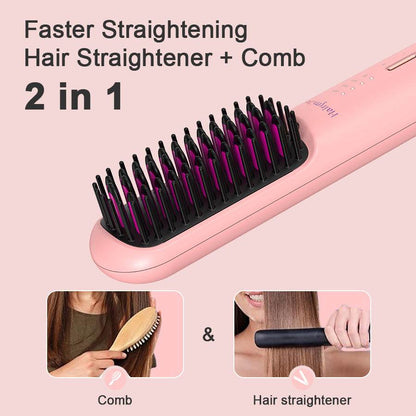 Portable USB Rechargeable Hair Straightener Brush - 2-in-1 Comb for Men & Women - Buy Center
