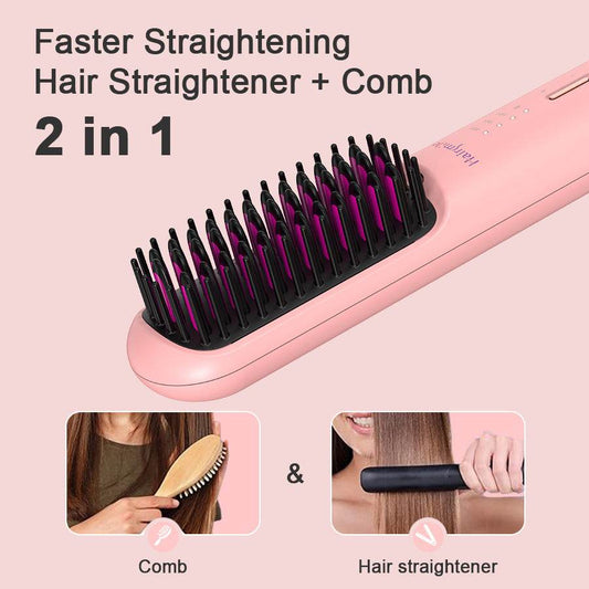 Portable USB Rechargeable Hair Straightener Brush - 2-in-1 Comb for Men & Women - Buy Center