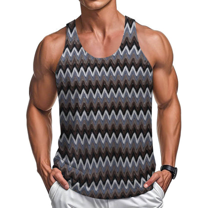 Retro Stripe Color Wave Vest - Summer Casual Men's Clothing in Green & Red - Buy Center