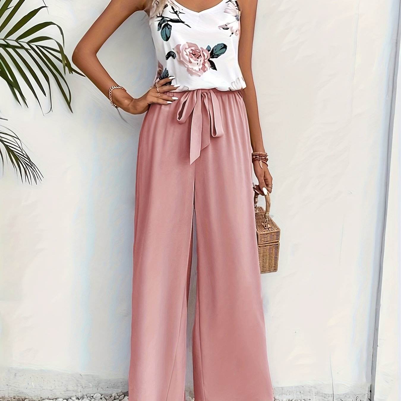 Elegant Women's Spring-Summer Camisole & Pants Set - Floral Design - Buy Center