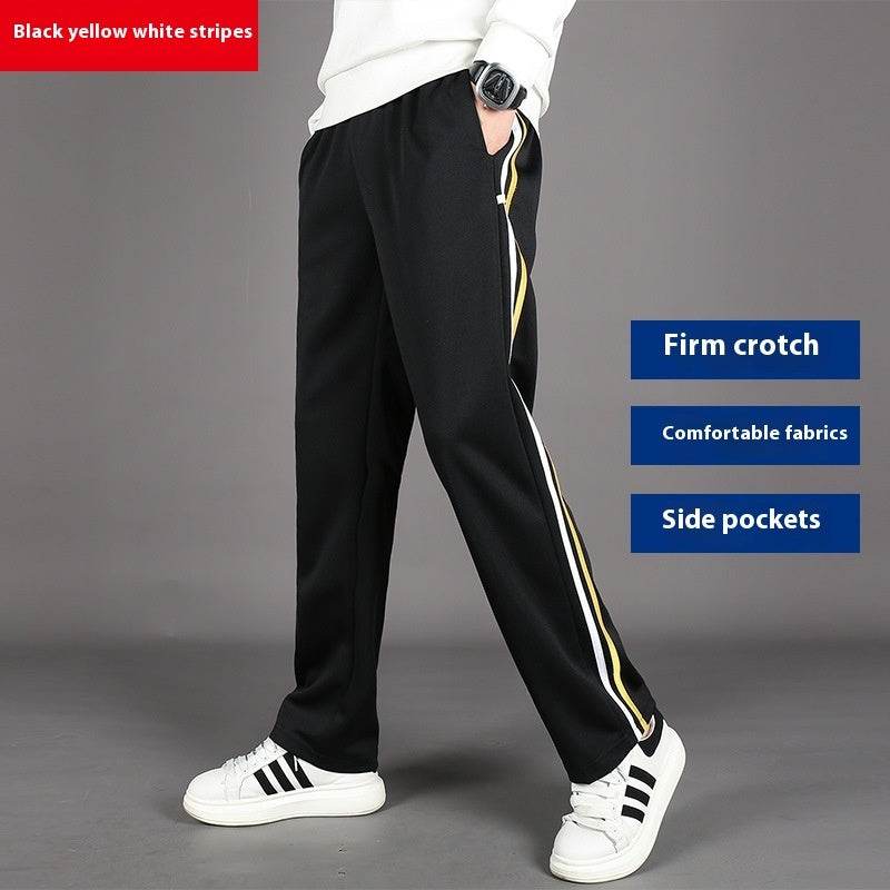 Spring Summer Yellow Striped Uniform Pants - Mid Waist Sports Trousers - Buy Center