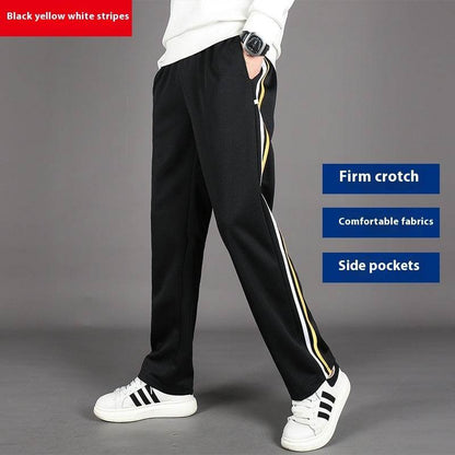 Spring Summer Yellow Striped Uniform Pants - Mid Waist Sports Trousers - Buy Center