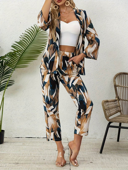 Elegant Women's Two-Piece Leaf Print Set - Spring Summer Style - Buy Center