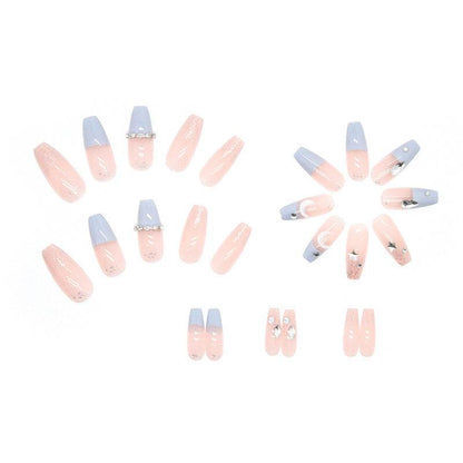 Stylish Stars and Moon Fake Nails - Chic French Design in Light Blue - Buy Center