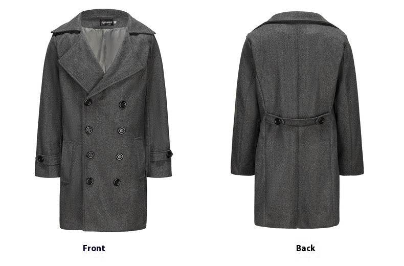 Men's Slim-Fit Woolen Trench Coat - Double-Breasted Stylish Outerwear - Buy Center