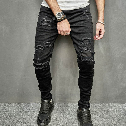 2023 Men's Stretch Skinny Jeans - Casual Black Tapered Fit Pants - Buy Center
