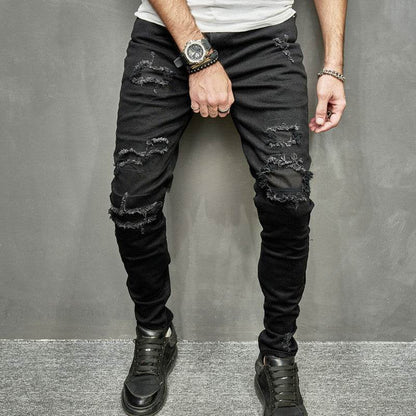 2023 Men's Stretch Skinny Jeans - Casual Black Tapered Fit Pants - Buy Center