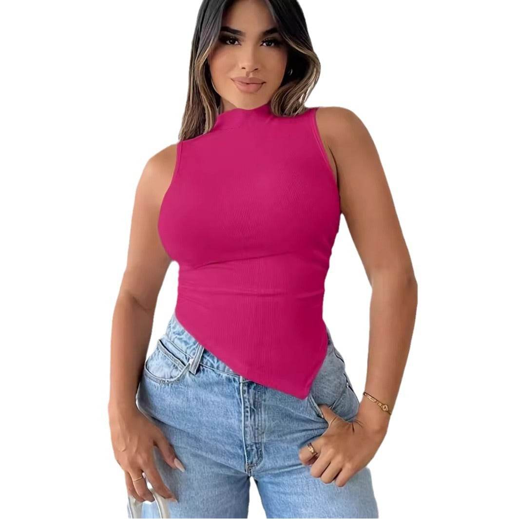 Buycenter Solid Color Sleeveless Knitted Top - Stylish Ribbed Fabric for Women - Buy Center