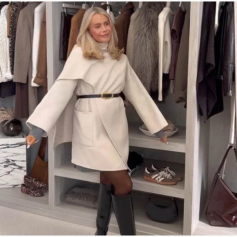 Women's Milky White Woolen Coat - Stylish & Comfortable Basic Jacket - Buy Center